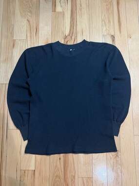 Black Sportsman Long Sleeve Waffle Knit Thermal Crewneck Shirt